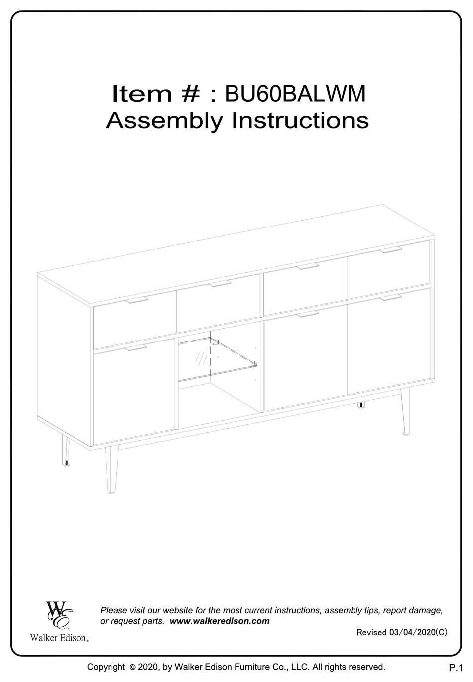 WALKER EDISON BU60BALWM ASSEMBLY INSTRUCTIONS MANUAL Pdf Download