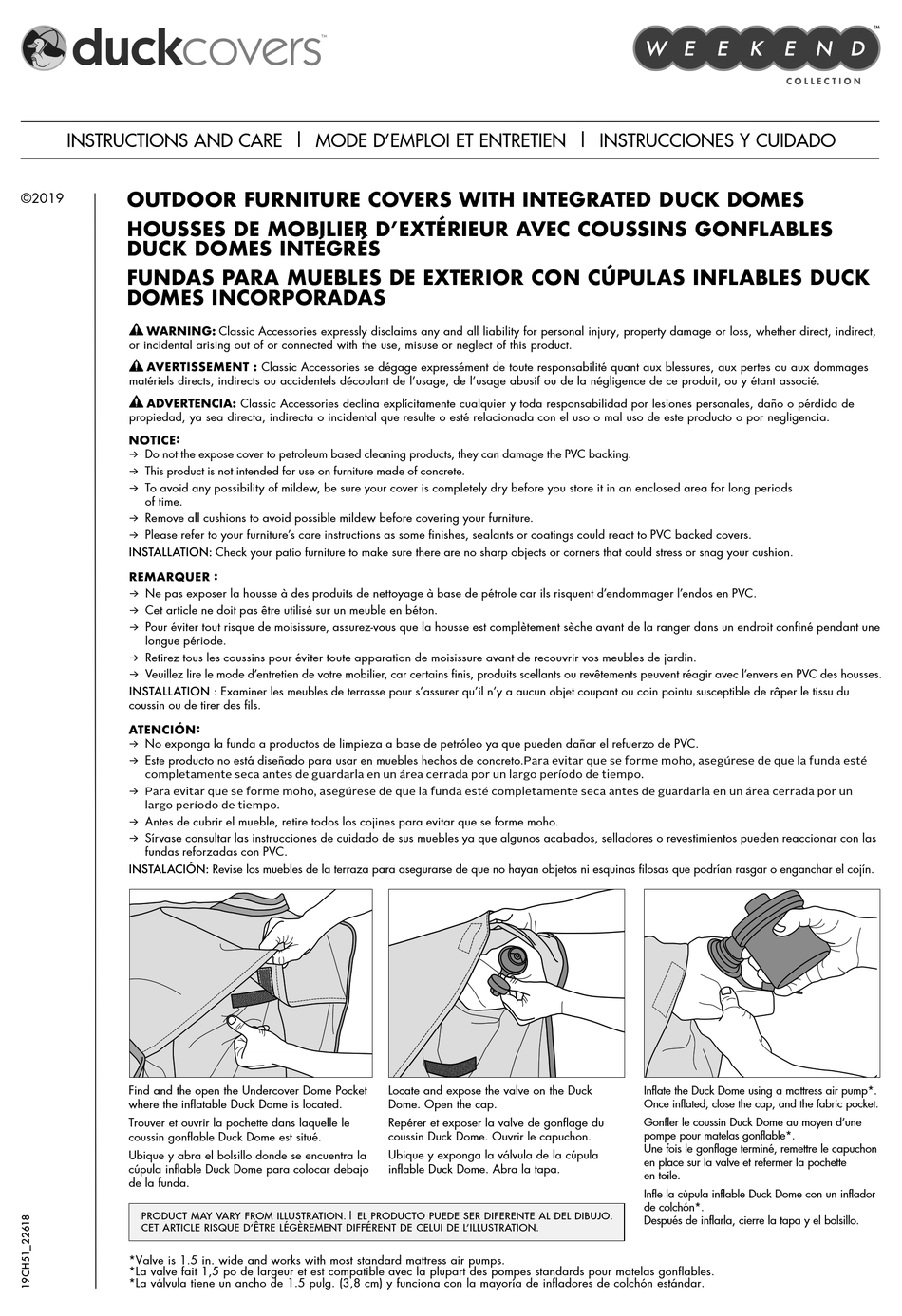 CLASSIC ACCESSORIES DUCKCOVERS WEEKEND INSTRUCTIONS AND CARE Pdf