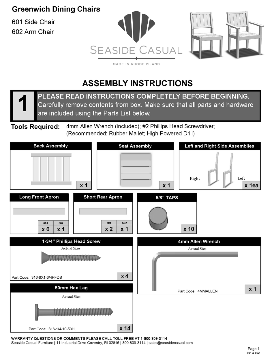 SEASIDE CASUAL 601 ASSEMBLY INSTRUCTIONS Pdf Download ManualsLib