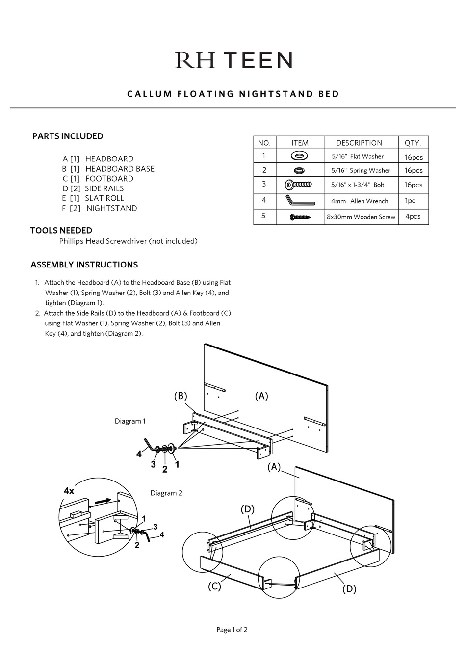 RH TEEN CALLUM FLOATING NIGHTSTAND BED QUICK START MANUAL Pdf Download