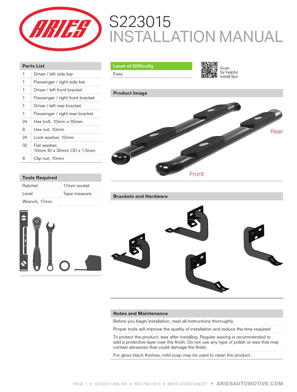 ARIES S223015 INSTALLATION MANUAL Pdf Download ManualsLib