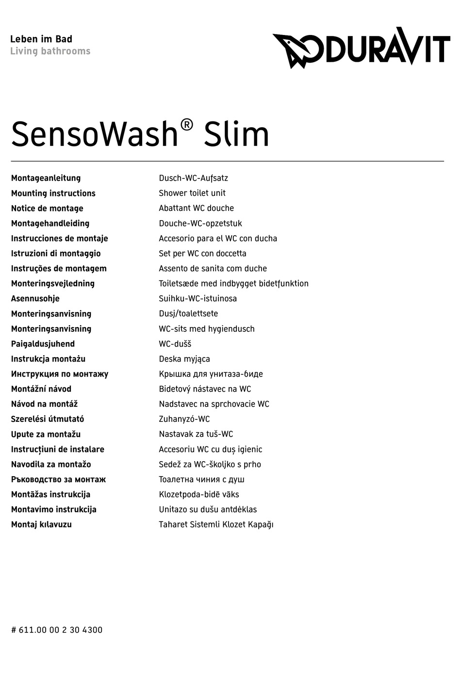 DURAVIT SENSOWASH SLIM MOUNTING INSTRUCTIONS Pdf Download ManualsLib