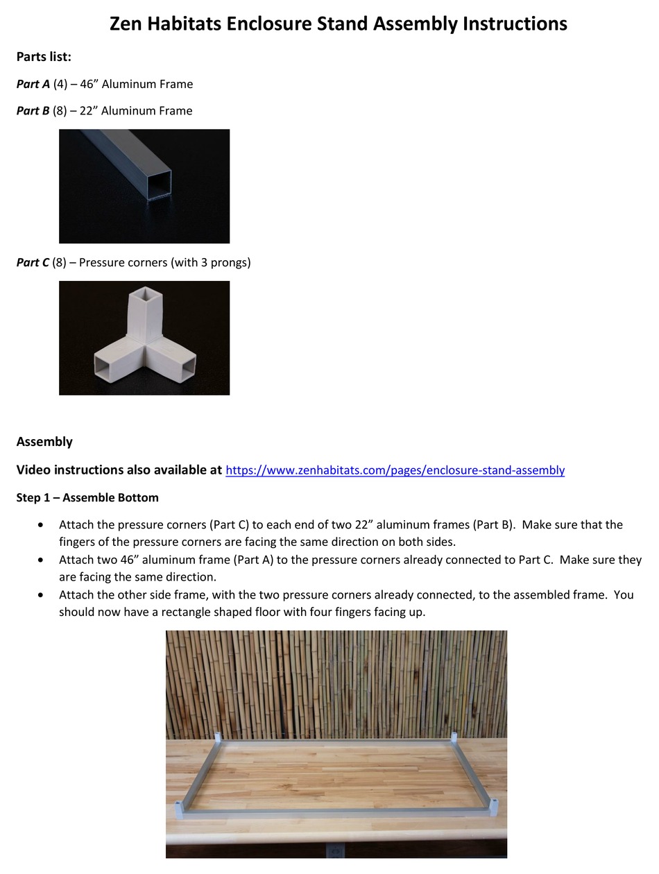 ZEN HABITATS ENCLOSURE STAND ASSEMBLY INSTRUCTIONS Pdf Download ManualsLib