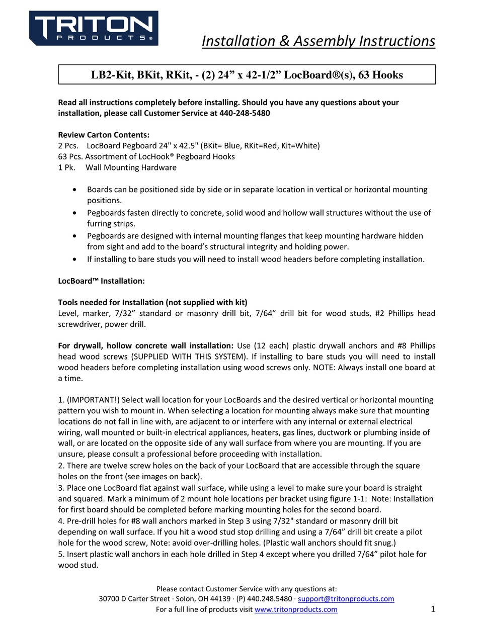 TRITON LOCBOARD LB2 INSTALLATION & ASSEMBLY INSTRUCTIONS Pdf Download