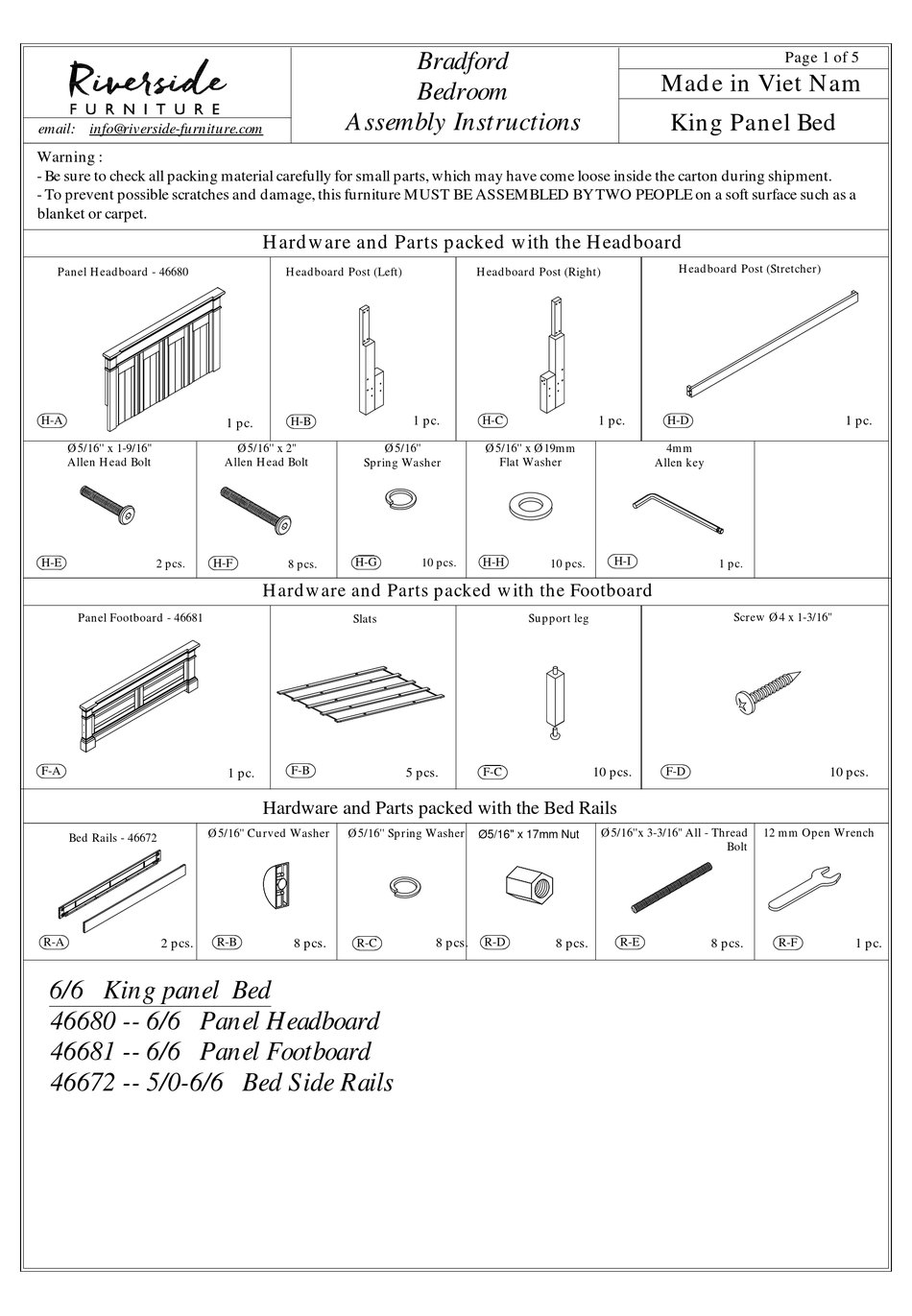 RIVERSIDE FURNITURE KING PANEL BED ASSEMBLY INSTRUCTIONS Pdf Download
