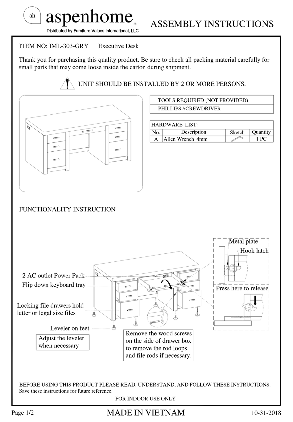 ASPENHOME IML303GRY ASSEMBLY INSTRUCTIONS Pdf Download ManualsLib