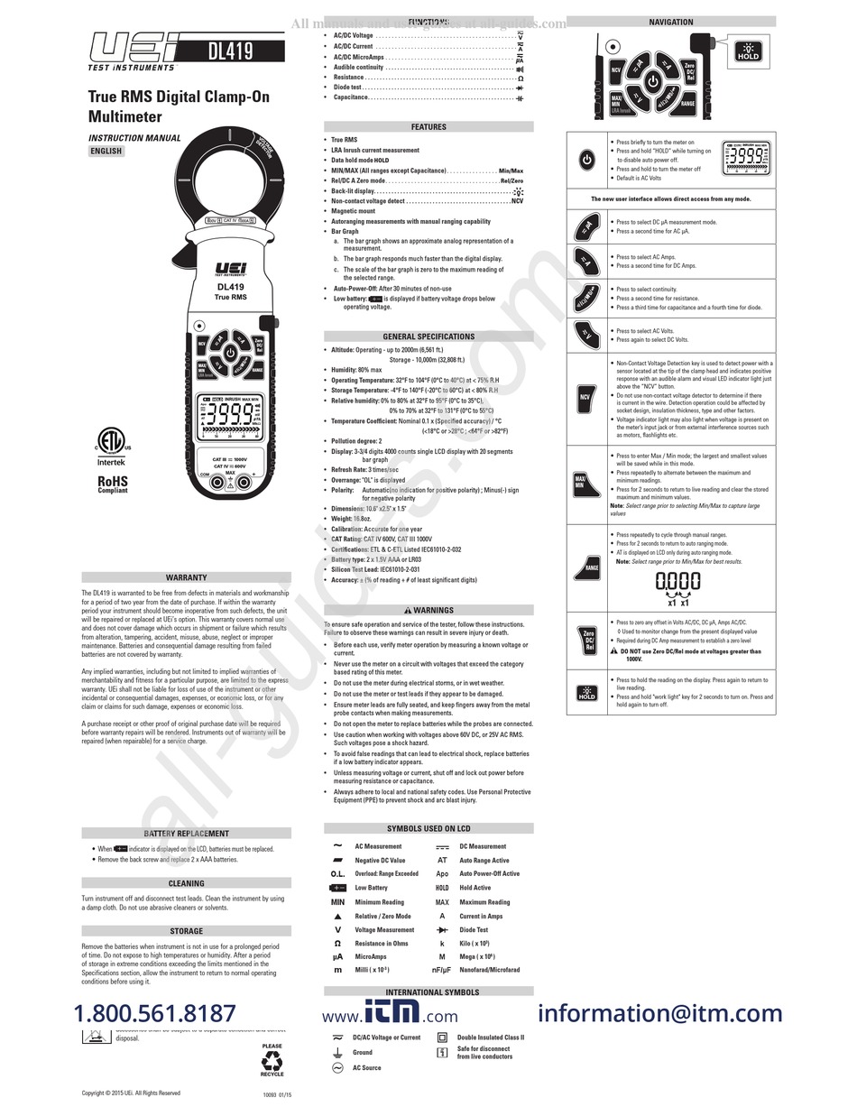 Uei Dl419 Instruction Manual Pdf Download Manualslib 4161