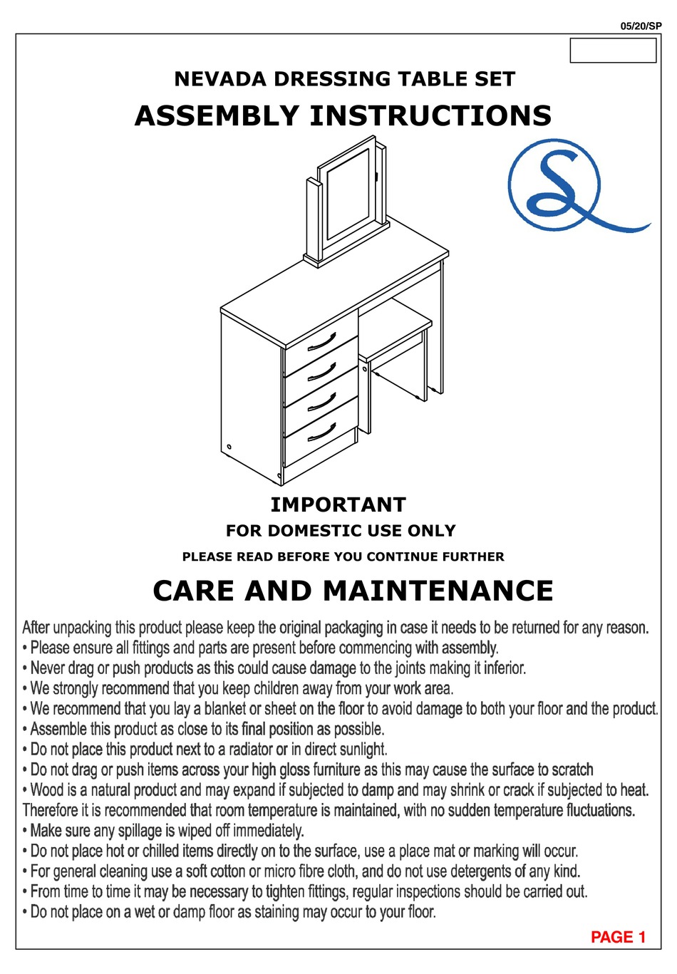 SECONIQUE NEVADA DRESSING TABLE SET ASSEMBLY INSTRUCTIONS MANUAL Pdf Download ManualsLib