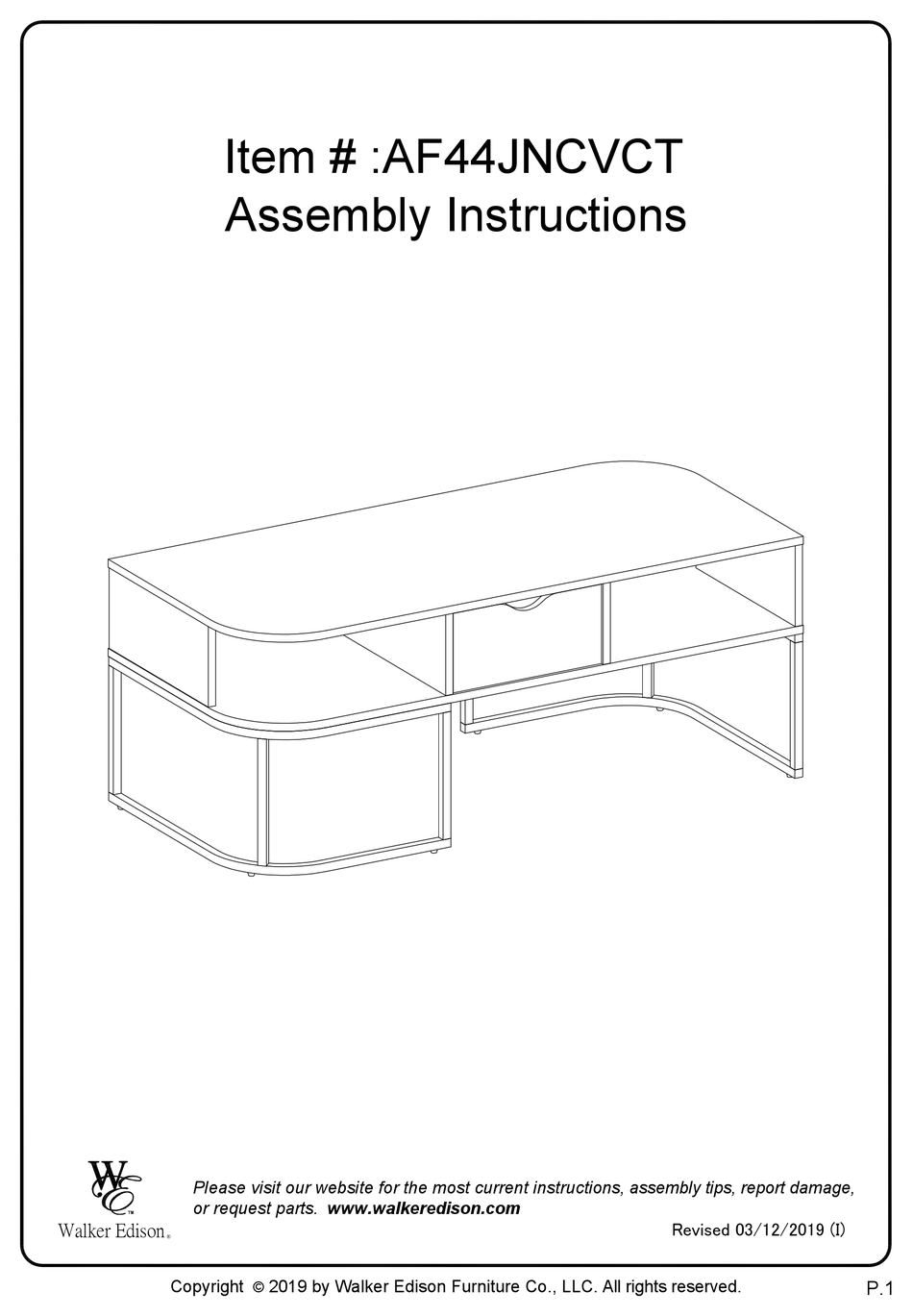 WALKER EDISON AF44JNCVCT ASSEMBLY INSTRUCTIONS MANUAL Pdf Download