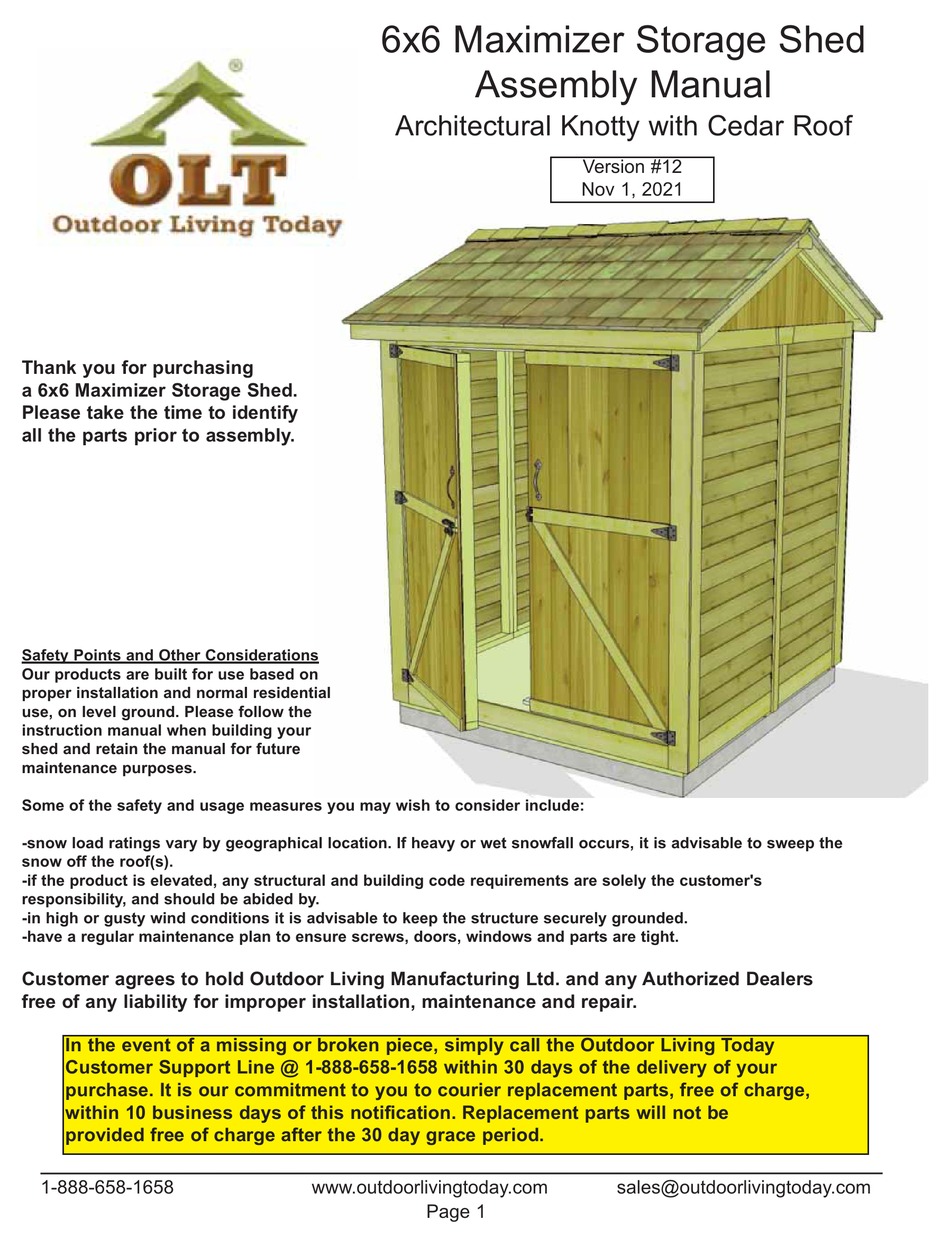 OLT ARCHITECTURAL KNOTTY WITH CEDAR ROOF ASSEMBLY MANUAL Pdf Download