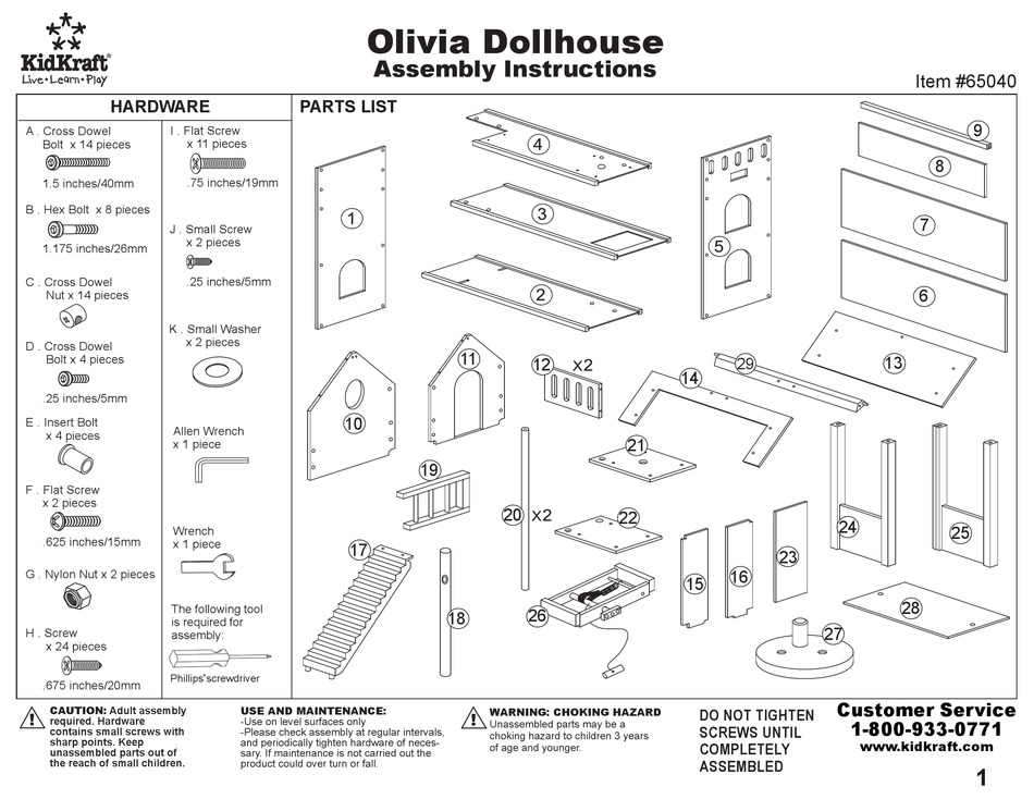 KIDKRAFT OLIVIA DOLLHOUSE 65040 ASSEMBLY INSTRUCTIONS MANUAL Pdf