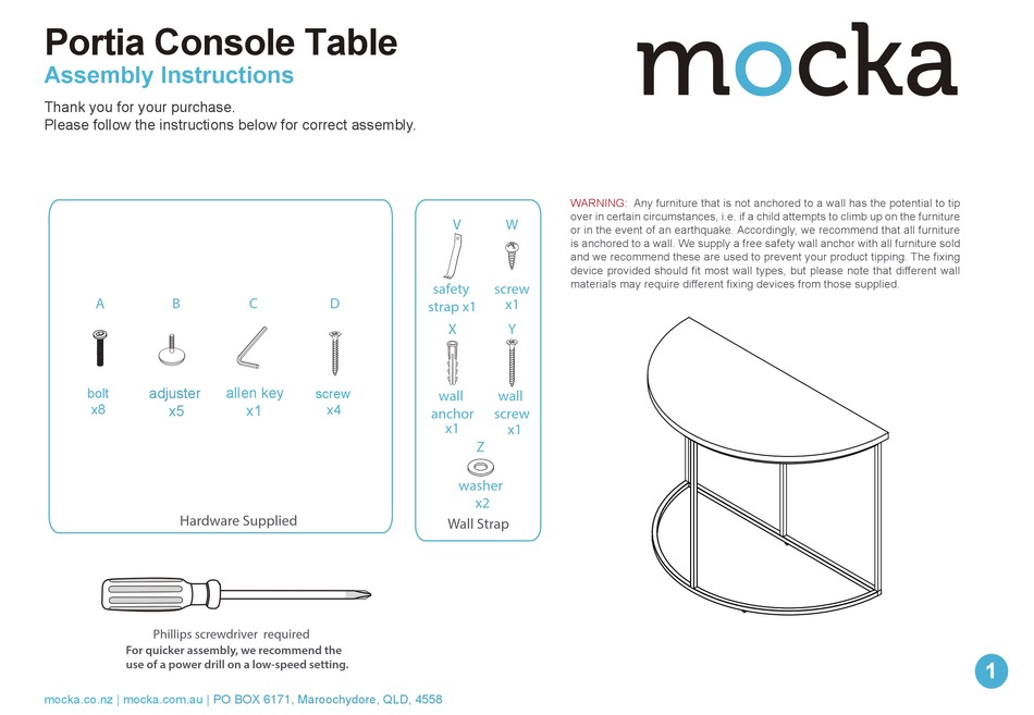 MOCKA PORTIA CONSOLE TABLE ASSEMBLY INSTRUCTIONS Pdf Download ManualsLib