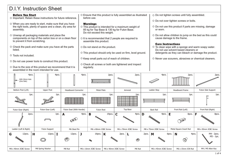 DIY ALASKA FUTON FDD 12 INSTRUCTION SHEET Pdf Download ManualsLib