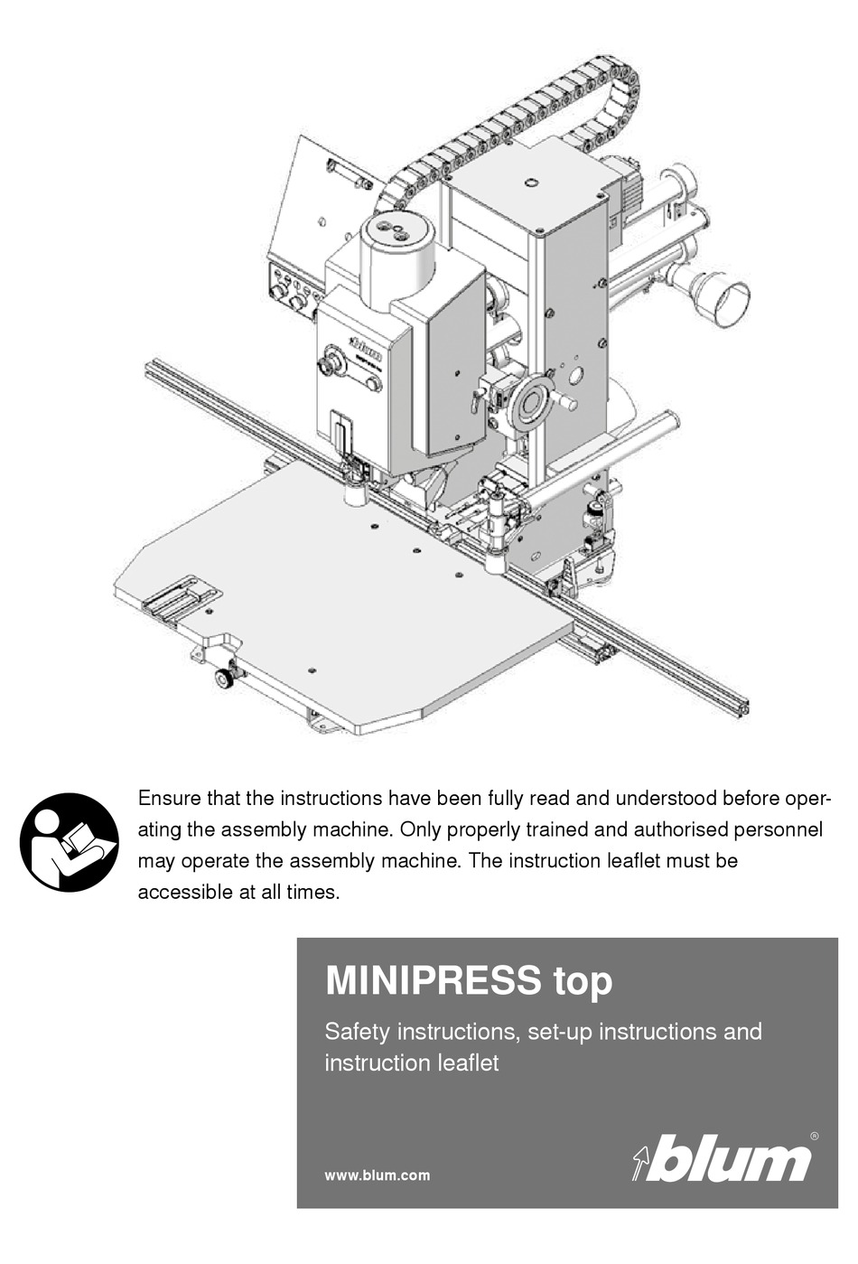 BLUM MINIPRESS TOP M70.2000 SAFETY INSTRUCTIONS, SET-UP INSTRUCTIONS ...