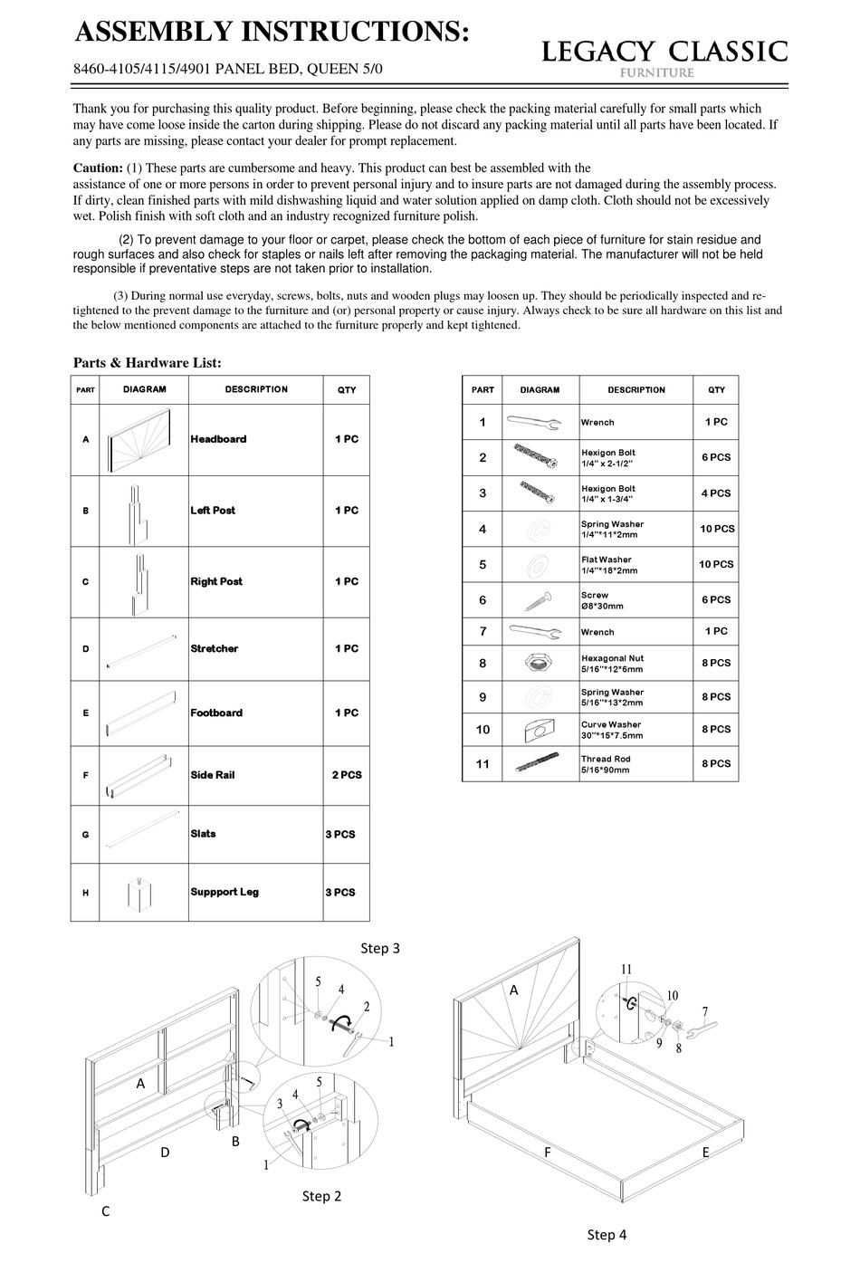LEGACY CLASSIC FURNITURE QUEEN 5/0 84604105 ASSEMBLY INSTRUCTIONS Pdf