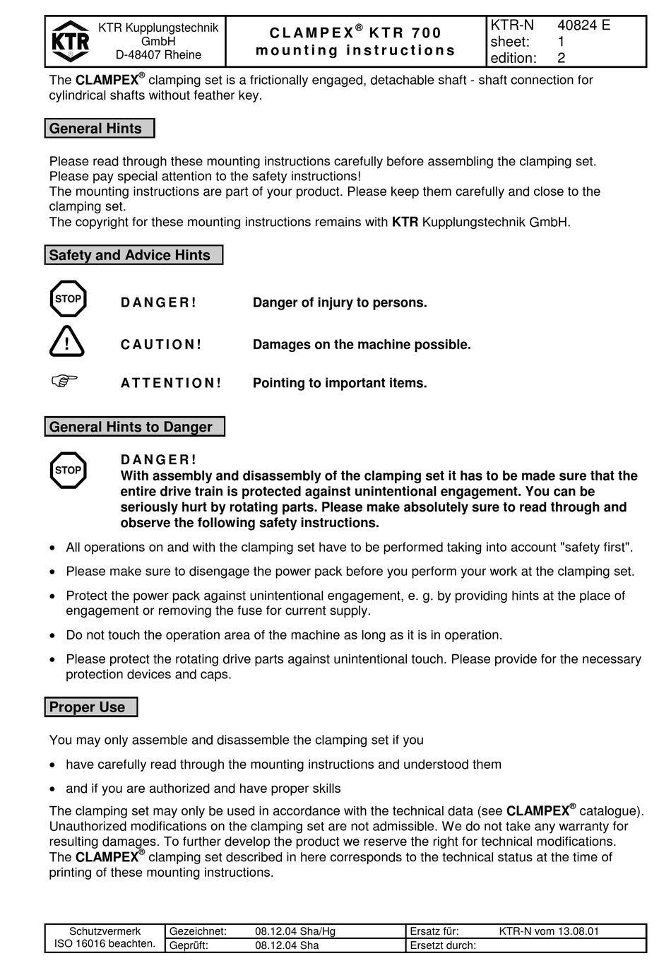 KTR CLAMPEX 700 MOUNTING INSTRUCTIONS Pdf Download ManualsLib