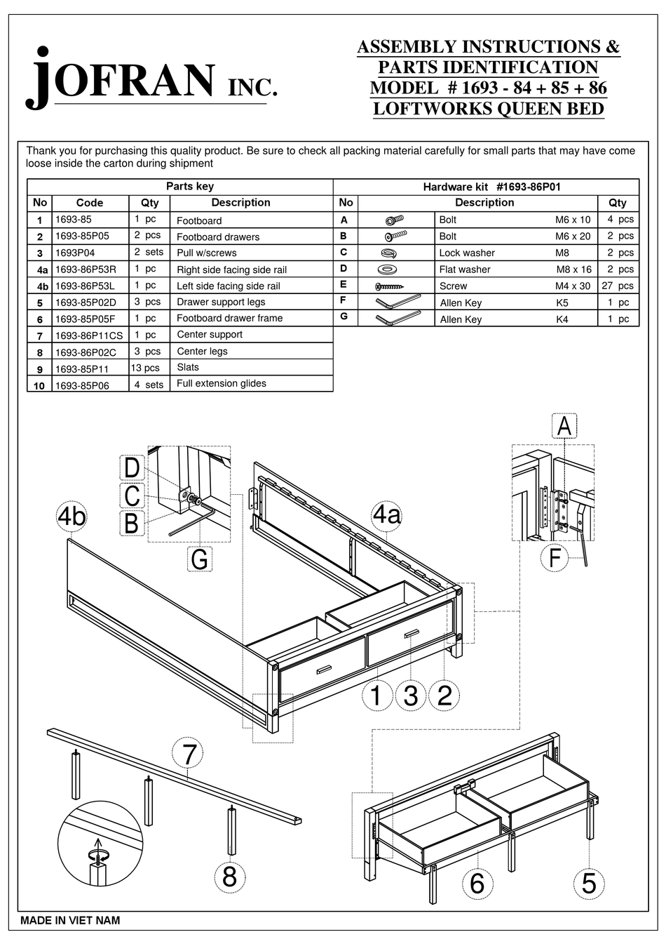 JOFRAN 169384 ASSEMBLY INSTRUCTIONS & PARTS IDENTIFICATION Pdf