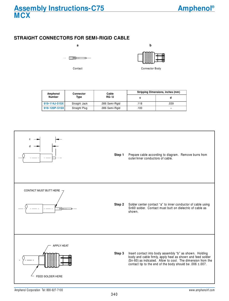 AMPHENOL C75 MCX ASSEMBLY INSTRUCTIONS Pdf Download ManualsLib