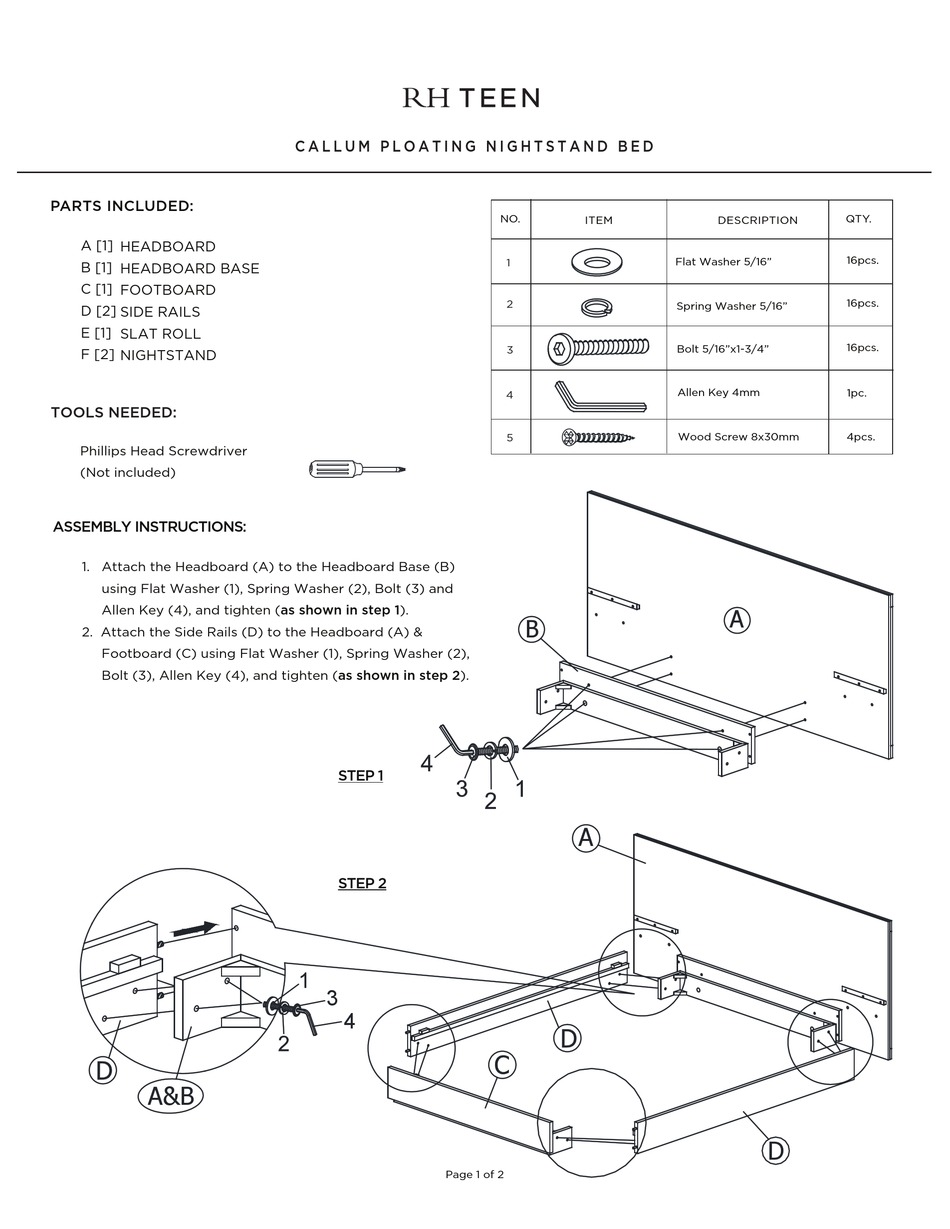 RH TEEN CALLUM PLOATING NIGHTSTAND BED MANUAL Pdf Download ManualsLib