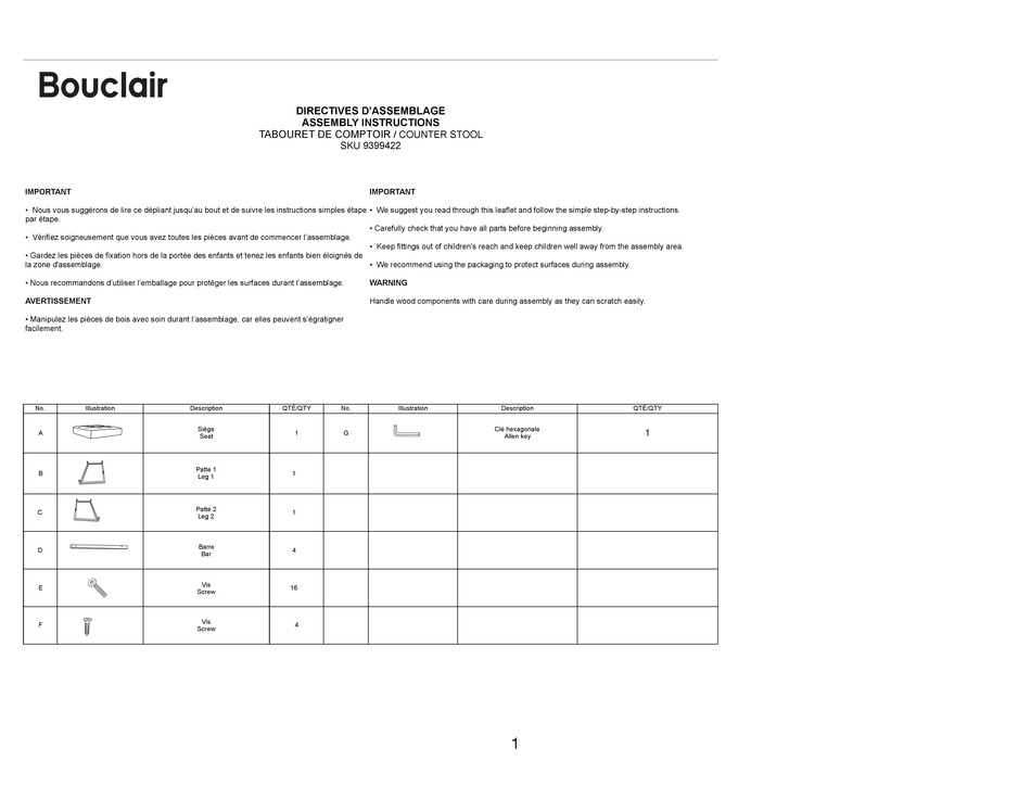 BOUCLAIR 9399422 ASSEMBLY INSTRUCTIONS Pdf Download ManualsLib