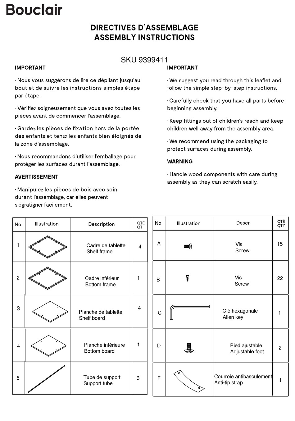 BOUCLAIR 9399411 ASSEMBLY INSTRUCTIONS Pdf Download ManualsLib