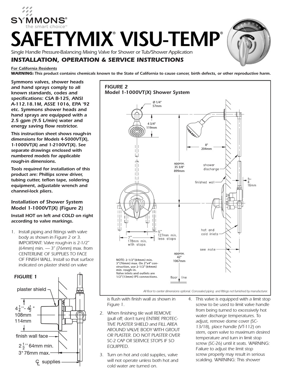 SYMMONS SAFETYMIX VISUTEMP INSTALLATION, OPERATION & SERVICE