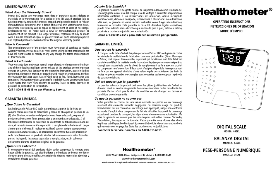 HEALTH O METER 845KL OPERATING INSTRUCTIONS Pdf Download ManualsLib