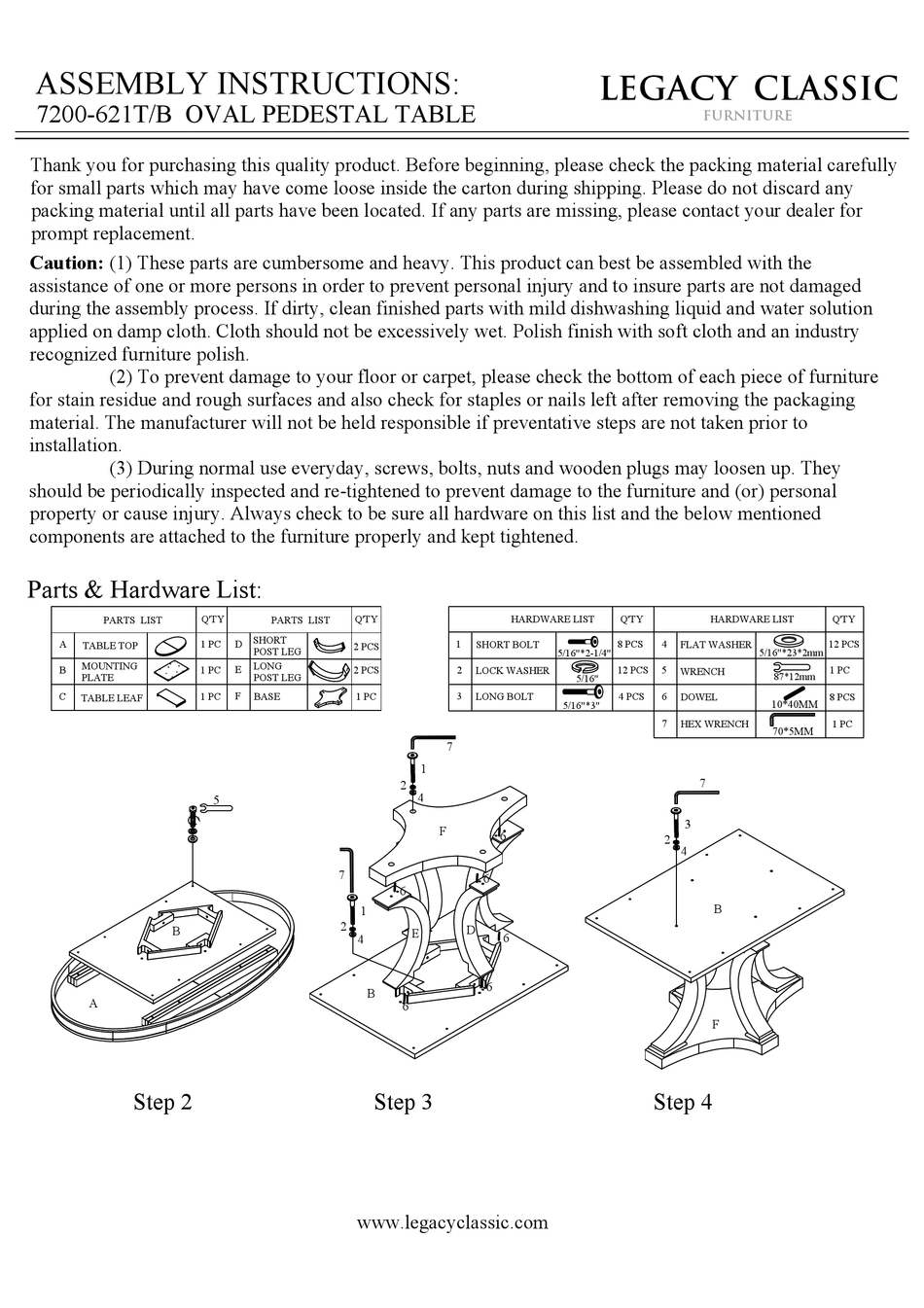 LEGACY CLASSIC FURNITURE 7200621T/B ASSEMBLY INSTRUCTIONS Pdf Download