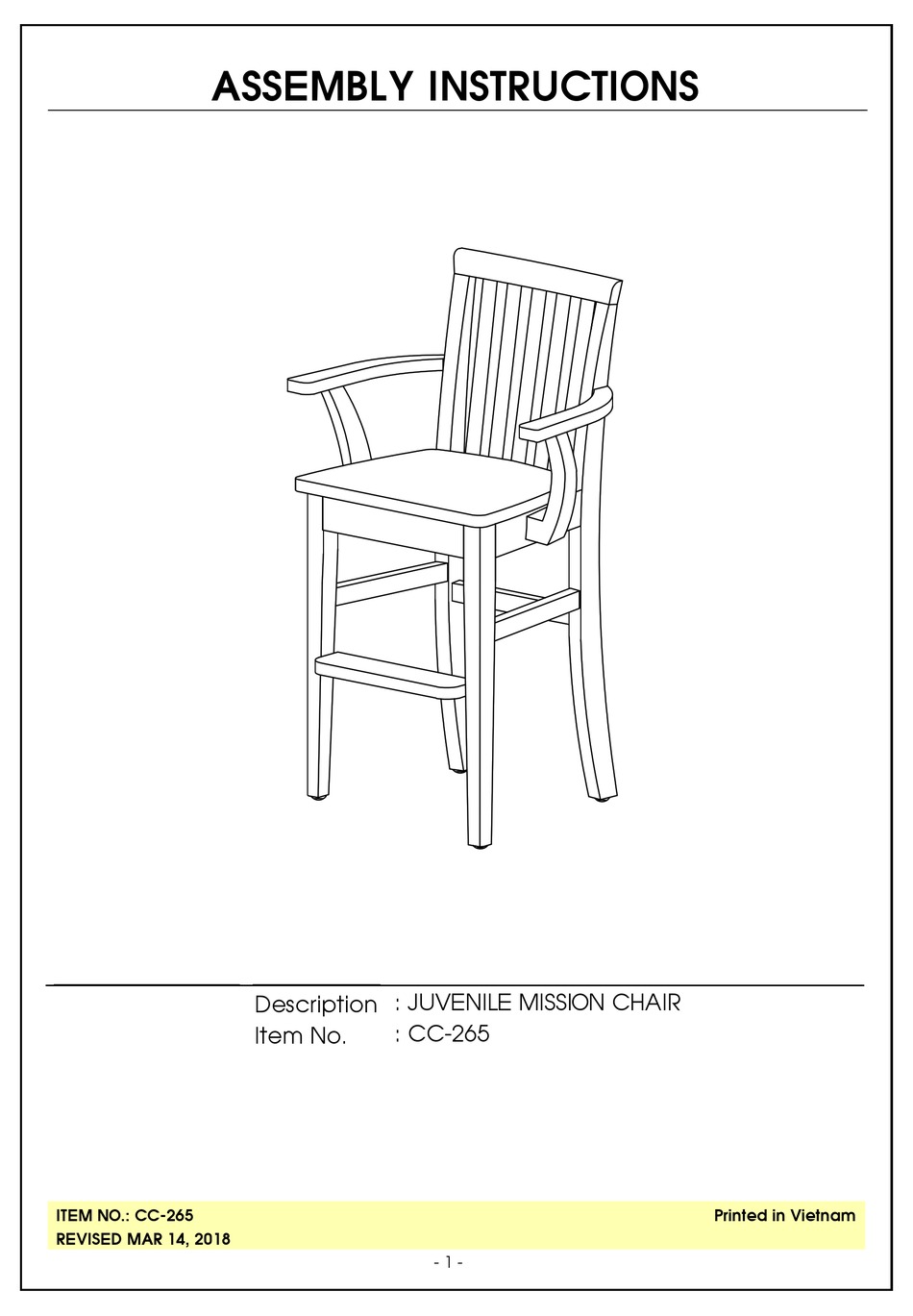 UNFINISHED FURNITURE OF WILMINGTON JUVENILE MISSION CC-265 ASSEMBLY