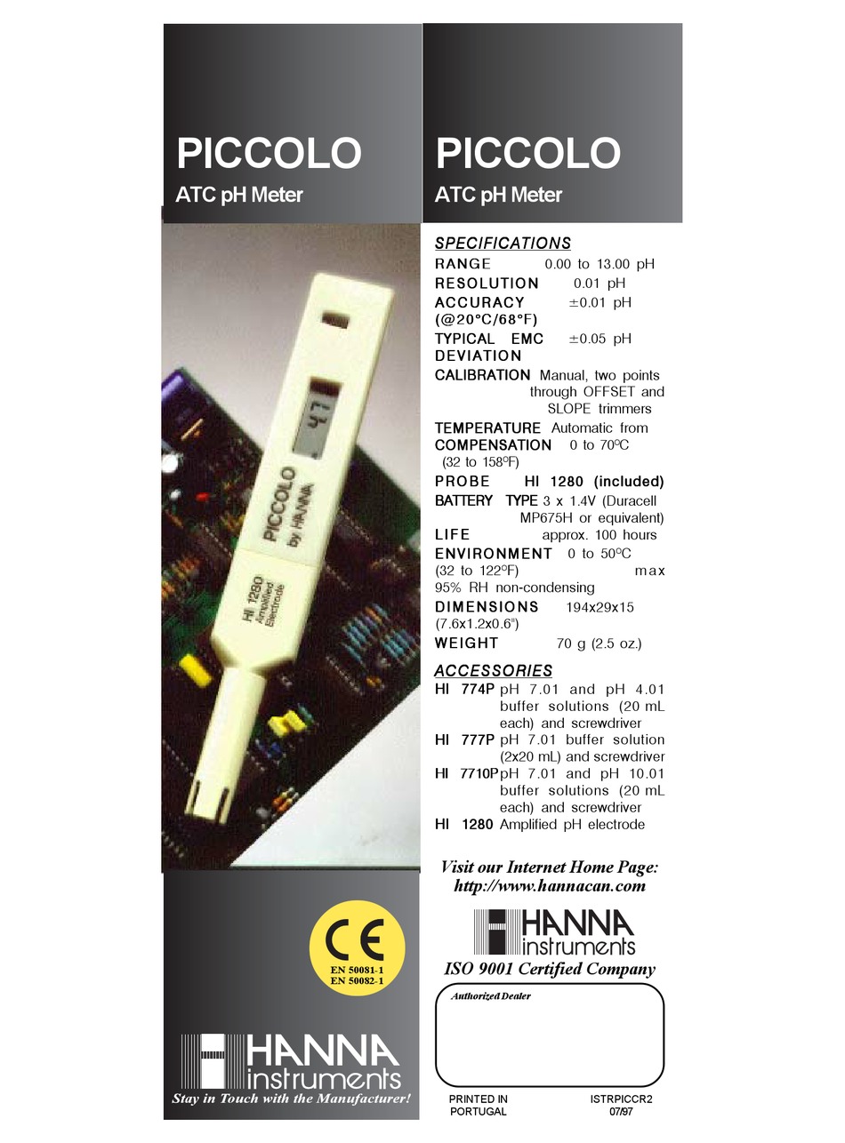 HANNA INSTRUMENTS PICCOLO QUICK START MANUAL Pdf Download ManualsLib
