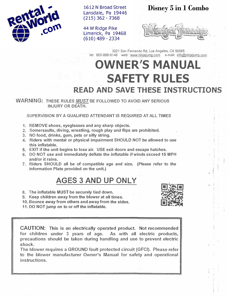 NINJA JUMP DISNEY 5 IN 1 COMBO OWNER'S MANUAL Pdf Download ManualsLib