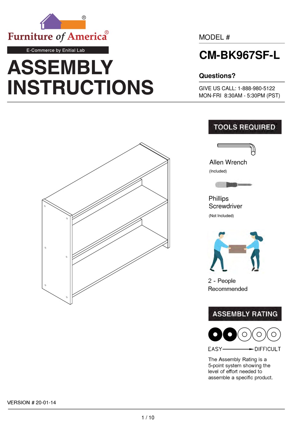 FURNITURE OF AMERICA CM-BK967SF-L ASSEMBLY INSTRUCTIONS MANUAL Pdf ...