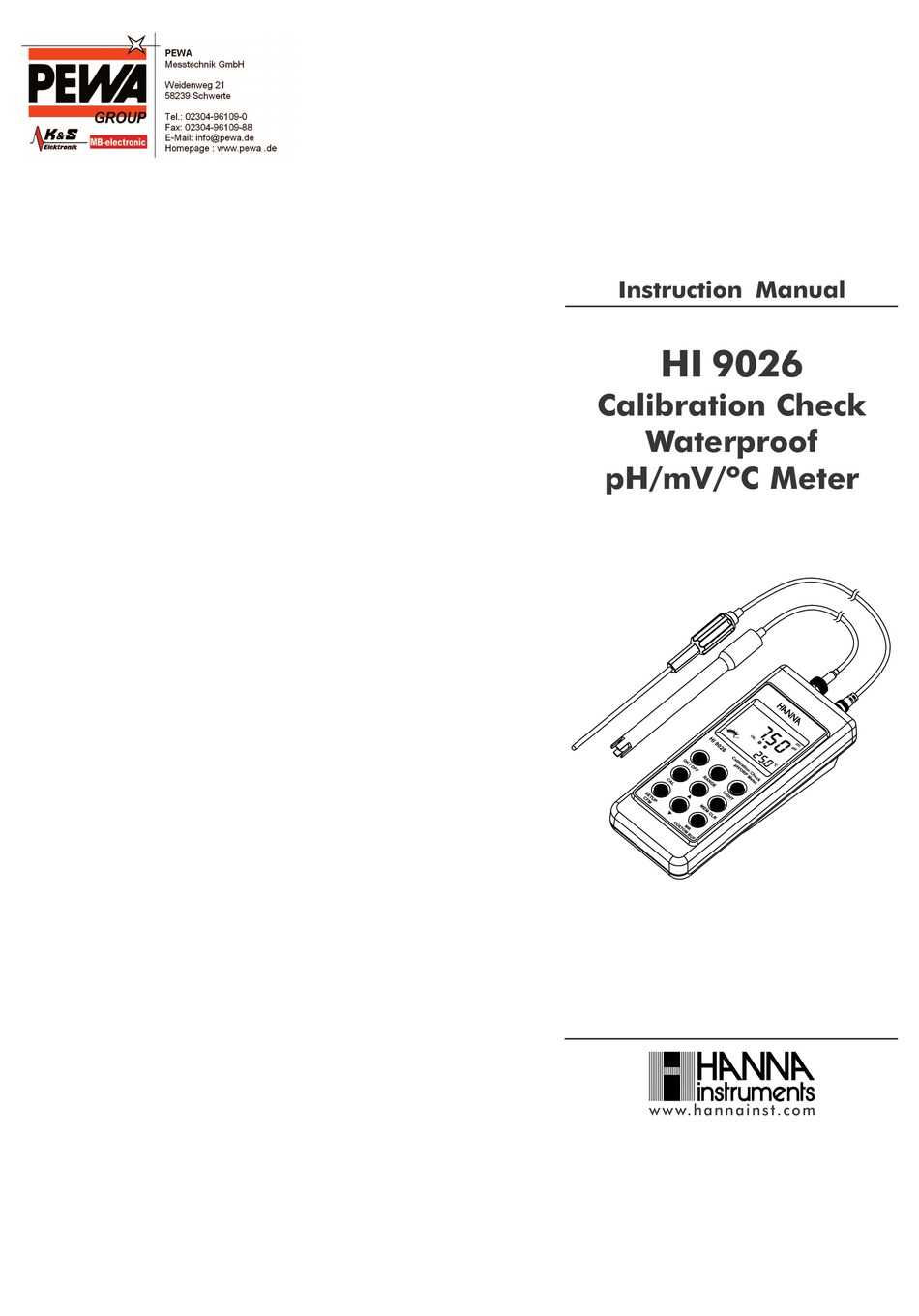 HANNA INSTRUMENTS PEWA HI 9026 INSTRUCTION MANUAL Pdf Download ManualsLib