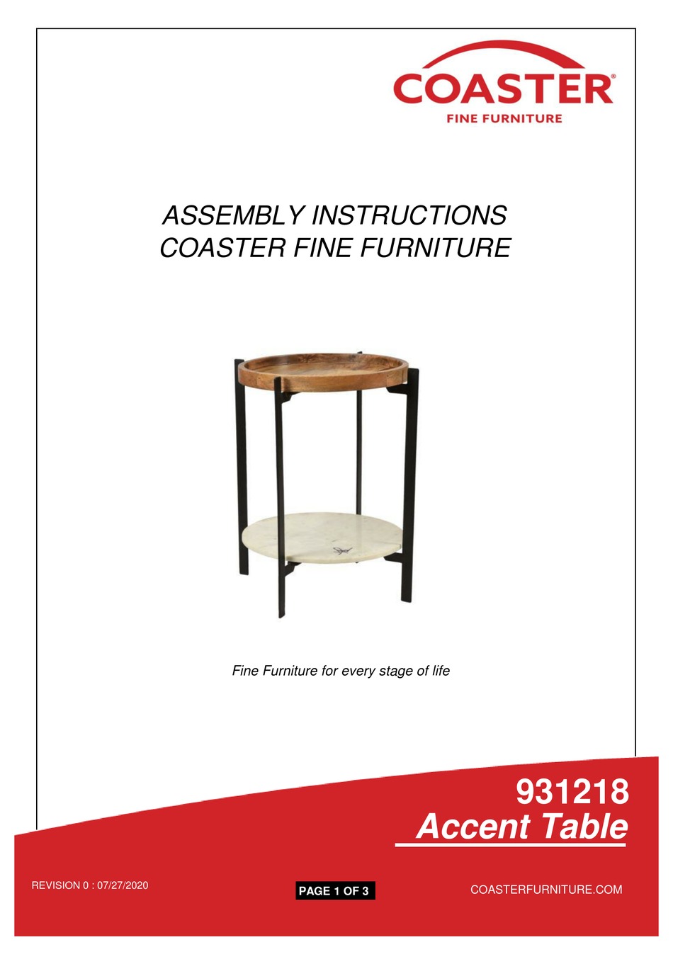 COASTER 931218 ASSEMBLY INSTRUCTIONS Pdf Download ManualsLib
