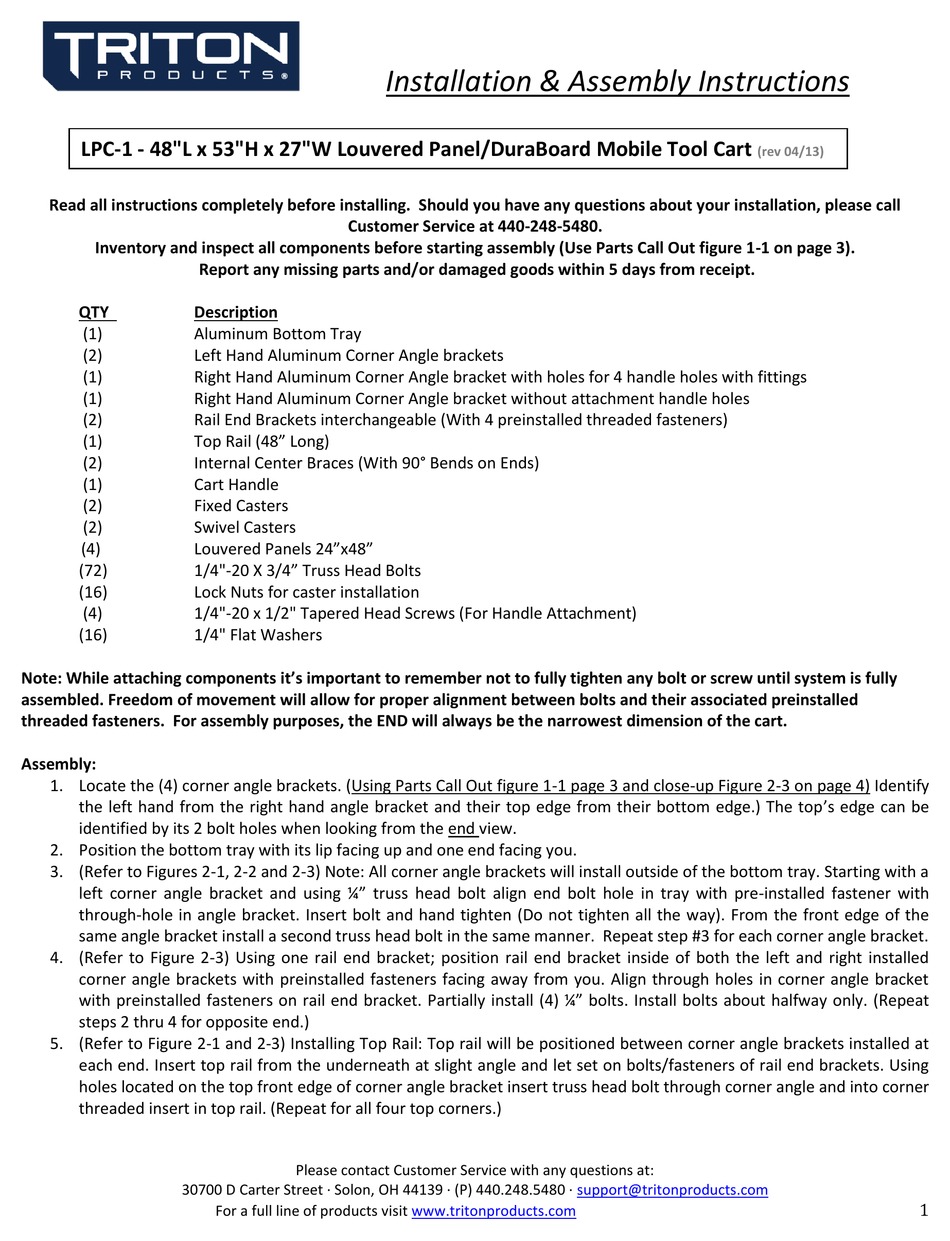 TRITON LPC1 INSTALLATION & ASSEMBLY INSTRUCTIONS Pdf Download ManualsLib