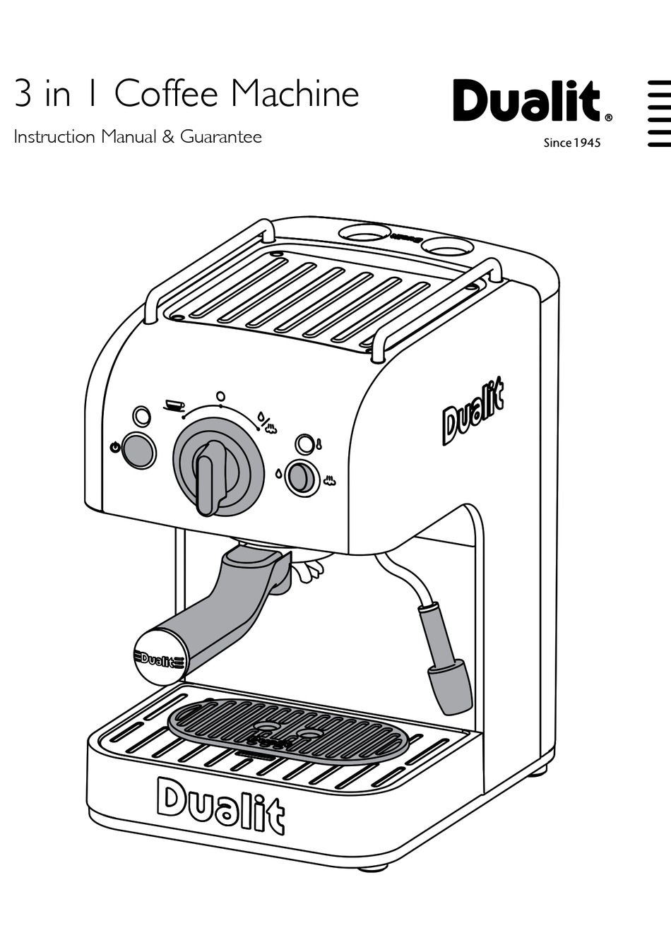DUALIT 3 IN 1 COFFEE MACHINE INSTRUCTION MANUAL & GUARANTEE Pdf