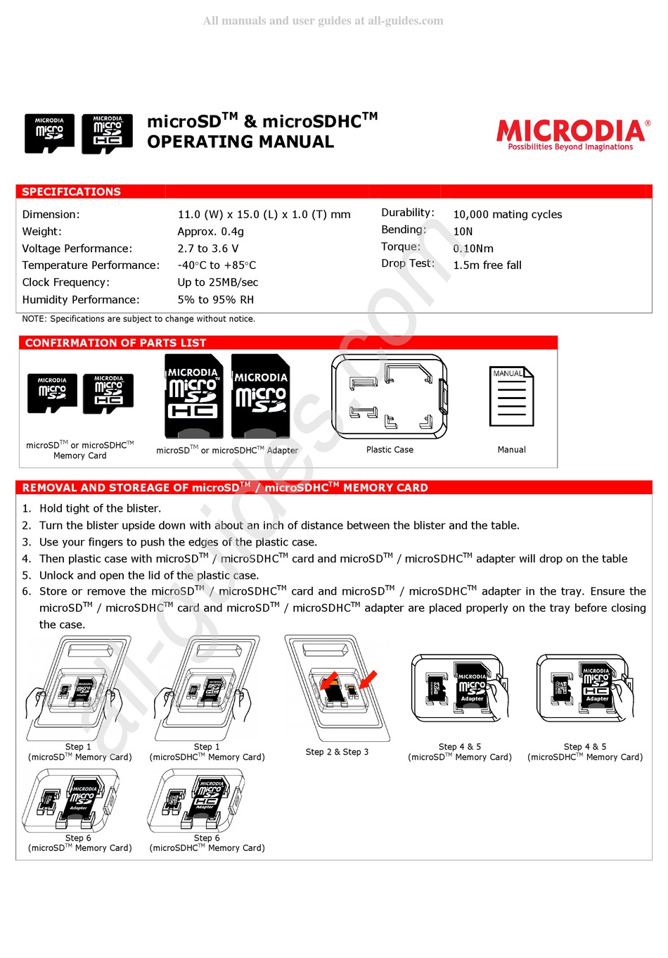 MICRODIA MICROSD OPERATING MANUAL Pdf Download | ManualsLib