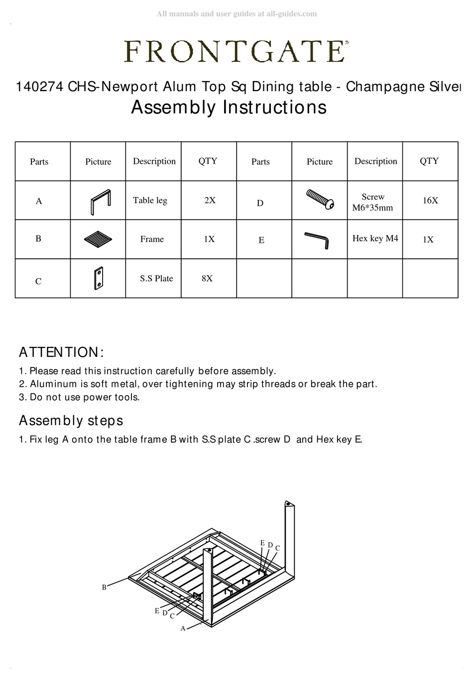FRONTGATE NEWPORT 140274 CHS ASSEMBLY INSTRUCTIONS Pdf Download