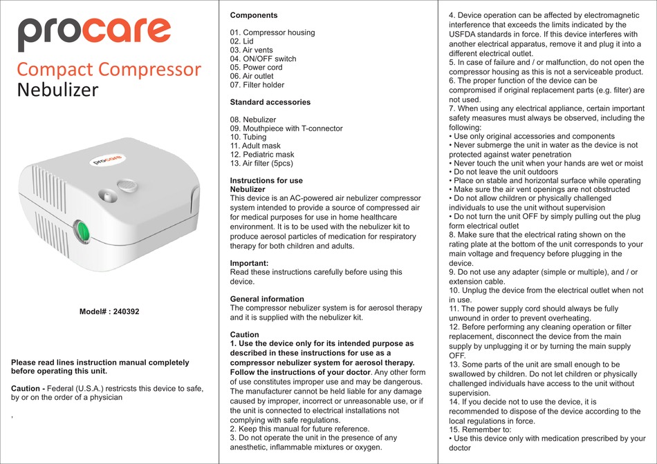 PROCARE 240392 INSTRUCTION MANUAL Pdf Download ManualsLib