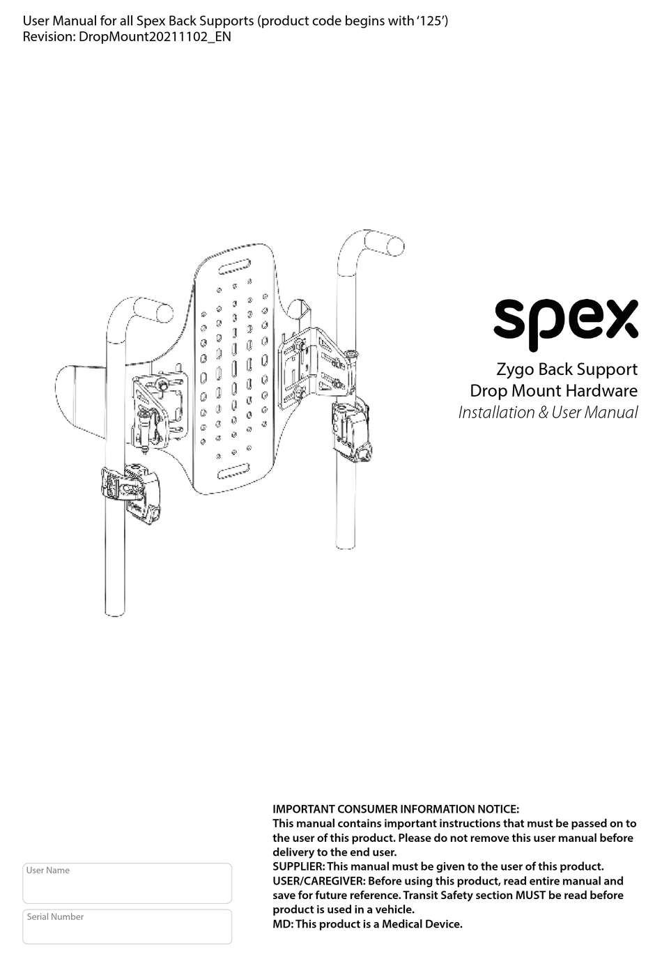 SPEX ZYGO BACK SUPPORT INSTALLATION & USER MANUAL Pdf Download ManualsLib