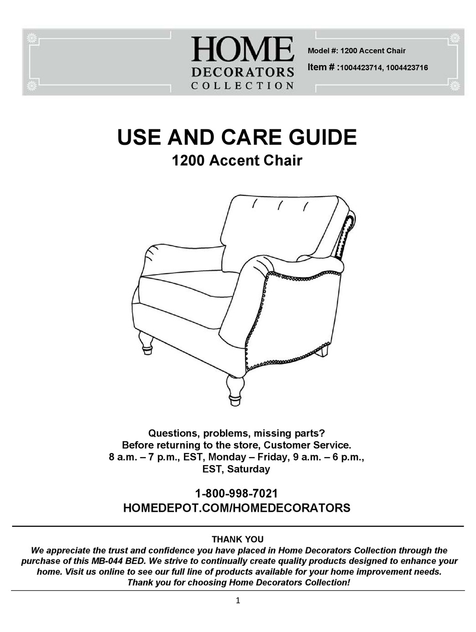 HOME DECORATORS COLLECTION ACCENT 1200 USE AND CARE MANUAL Pdf Download