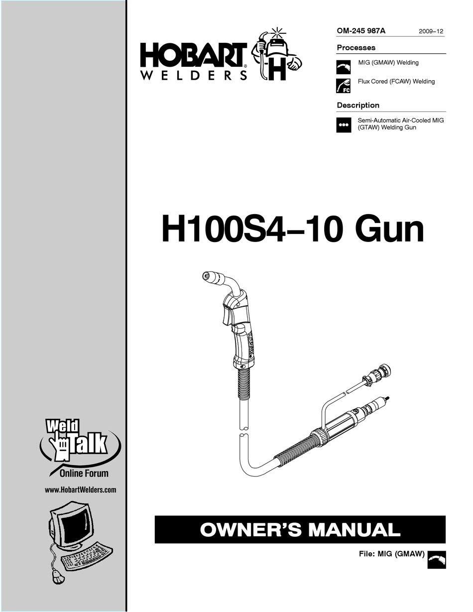 HOBART WELDERS H100S4-10 GUN OWNER'S MANUAL Pdf Download | ManualsLib