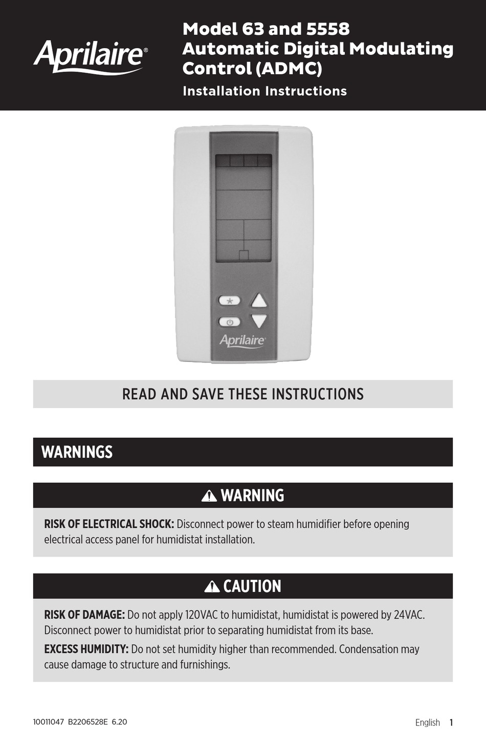 Aprilaire Model 800 Installation Manual