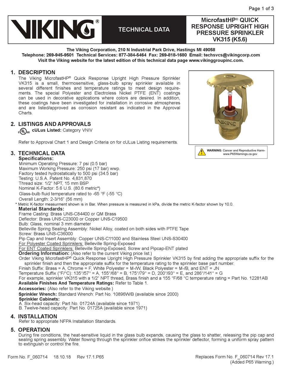 VIKING MICROFASTHP VK315 TECHNICAL DATA MANUAL Pdf Download | ManualsLib