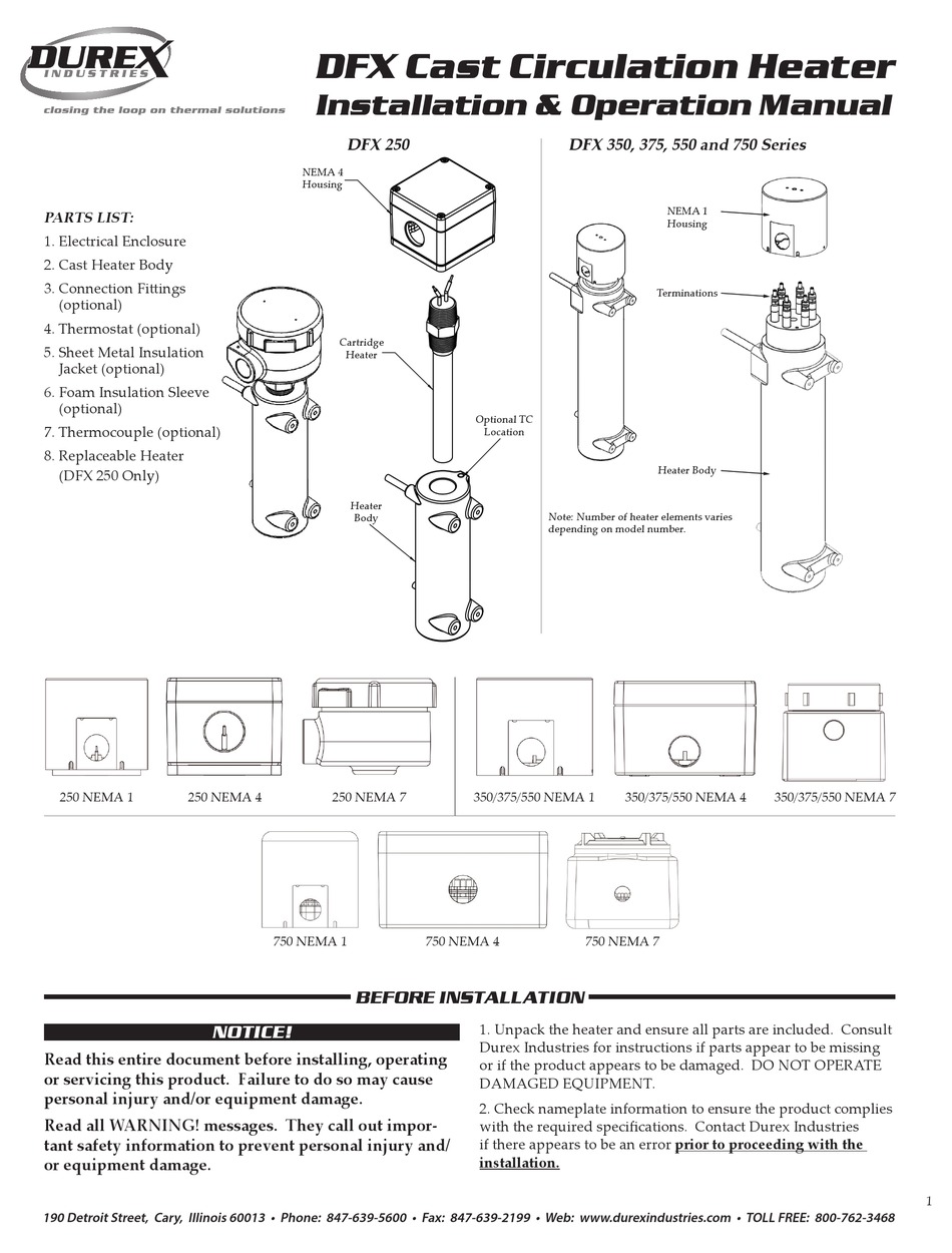 DUREX INDUSTRIES DFX 750 SERIES INSTALLATION & OPERATION MANUAL Pdf ...