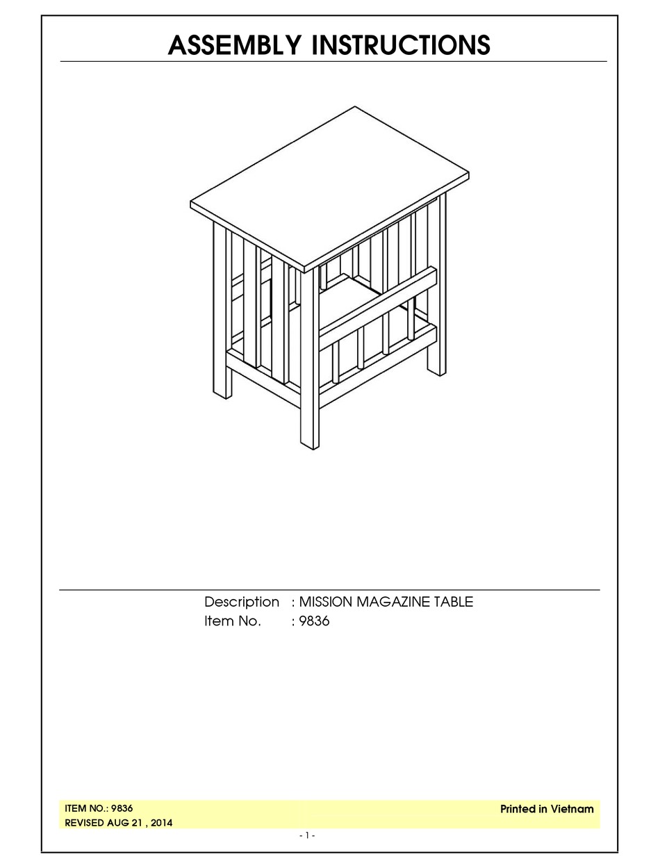 UNFINISHED FURNITURE OF WILMINGTON 9836 ASSEMBLY INSTRUCTIONS Pdf