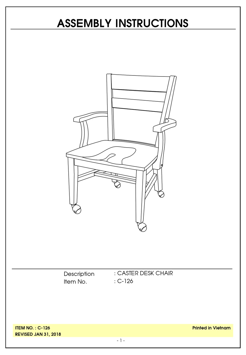 UNFINISHED FURNITURE OF WILMINGTON C126 ASSEMBLY INSTRUCTIONS MANUAL