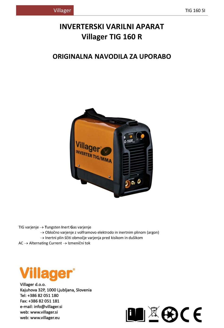 VILLAGER TIG 160 R ORIGINAL USER MANUAL Pdf Download ManualsLib