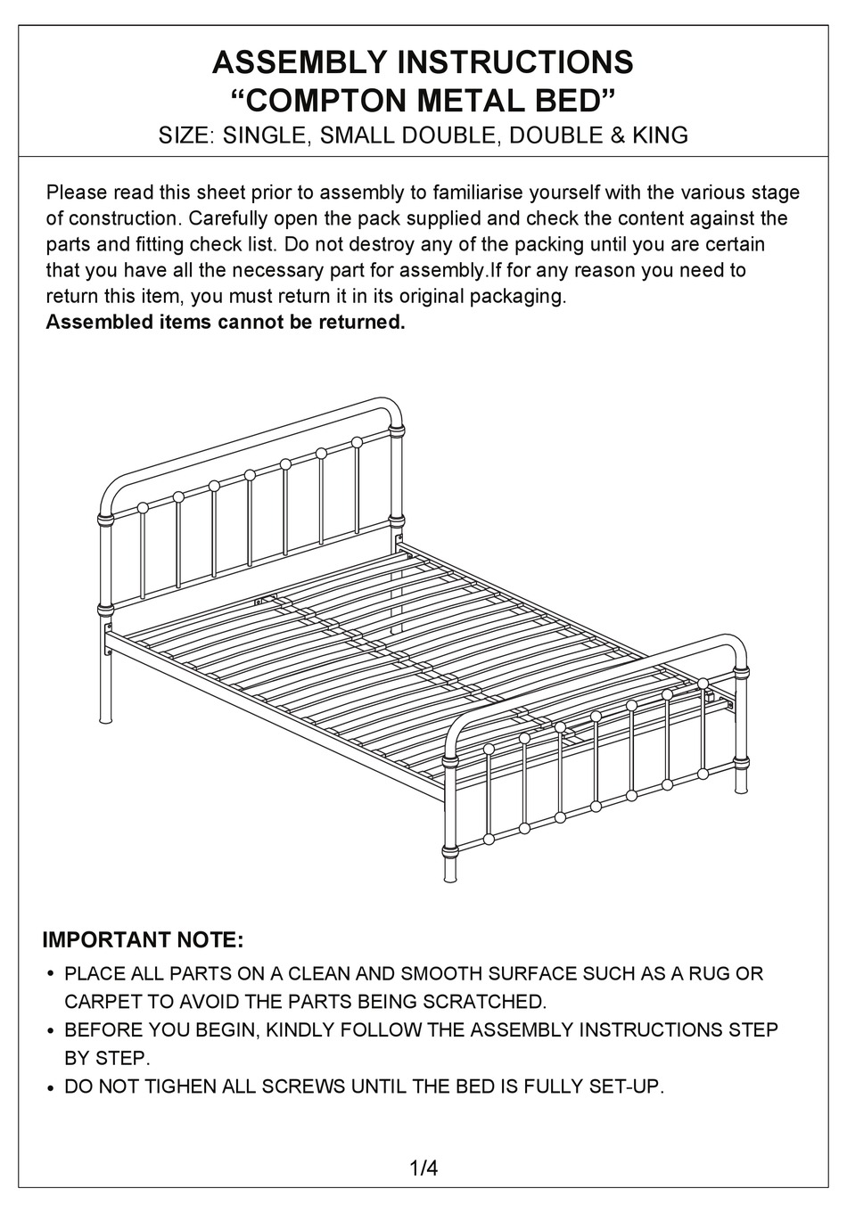 FLAIR COMPTON METAL BED ASSEMBLY INSTRUCTIONS Pdf Download ManualsLib