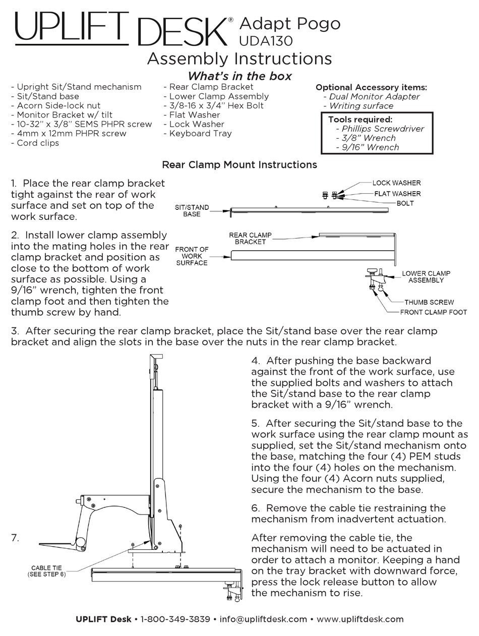 UPLIFT DESK ADAPT POGO UDA130 ASSEMBLY INSTRUCTIONS Pdf Download